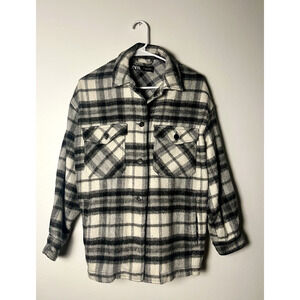 Zara Black and White Plaid Wool Blend Oversized Shirt Jacket M Comfy Shacket